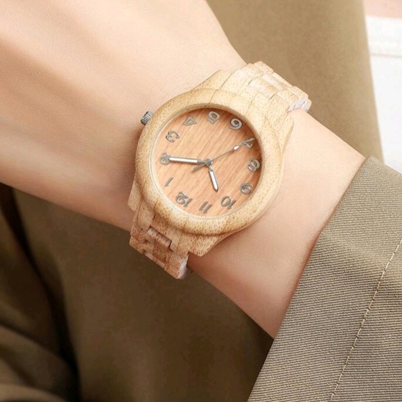 Wooden Analog Watch with Tan Band - Picture 2 of 2